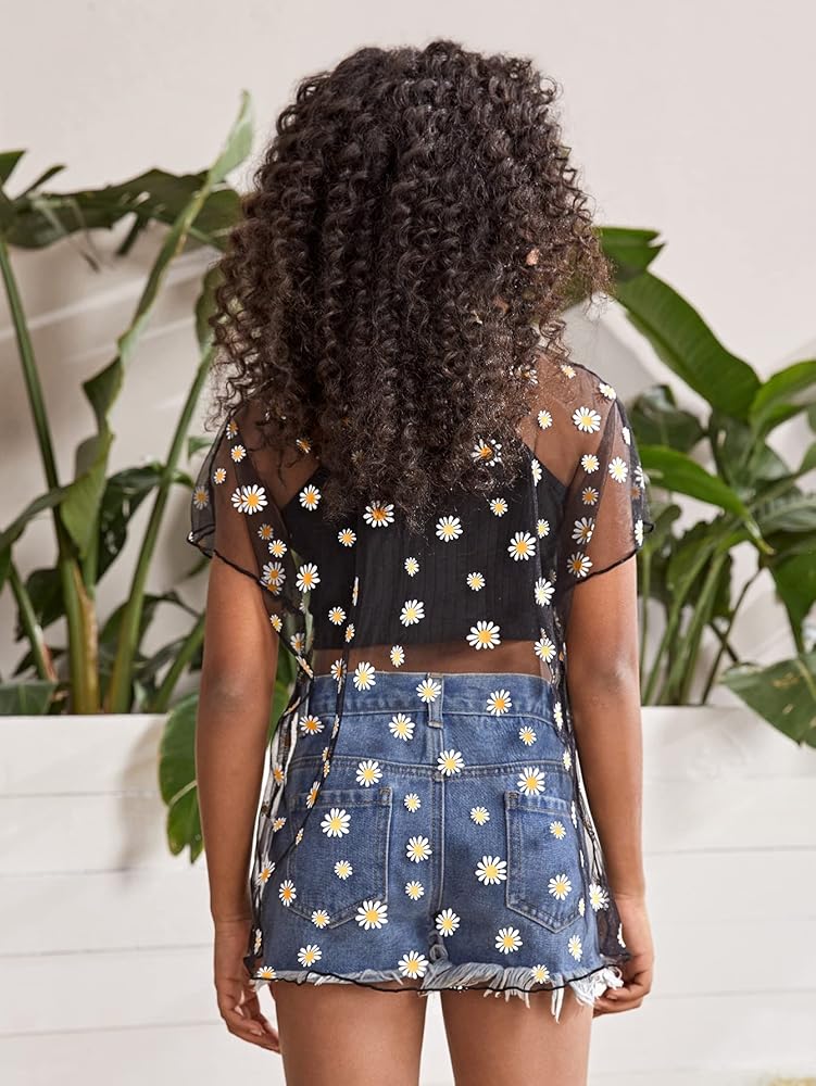 Amazon.com: COZYEASE Girls' Mesh Top Floral Print Lettuce